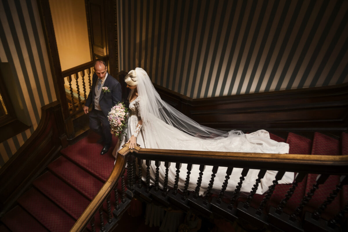 staircase wedding dress photographs
