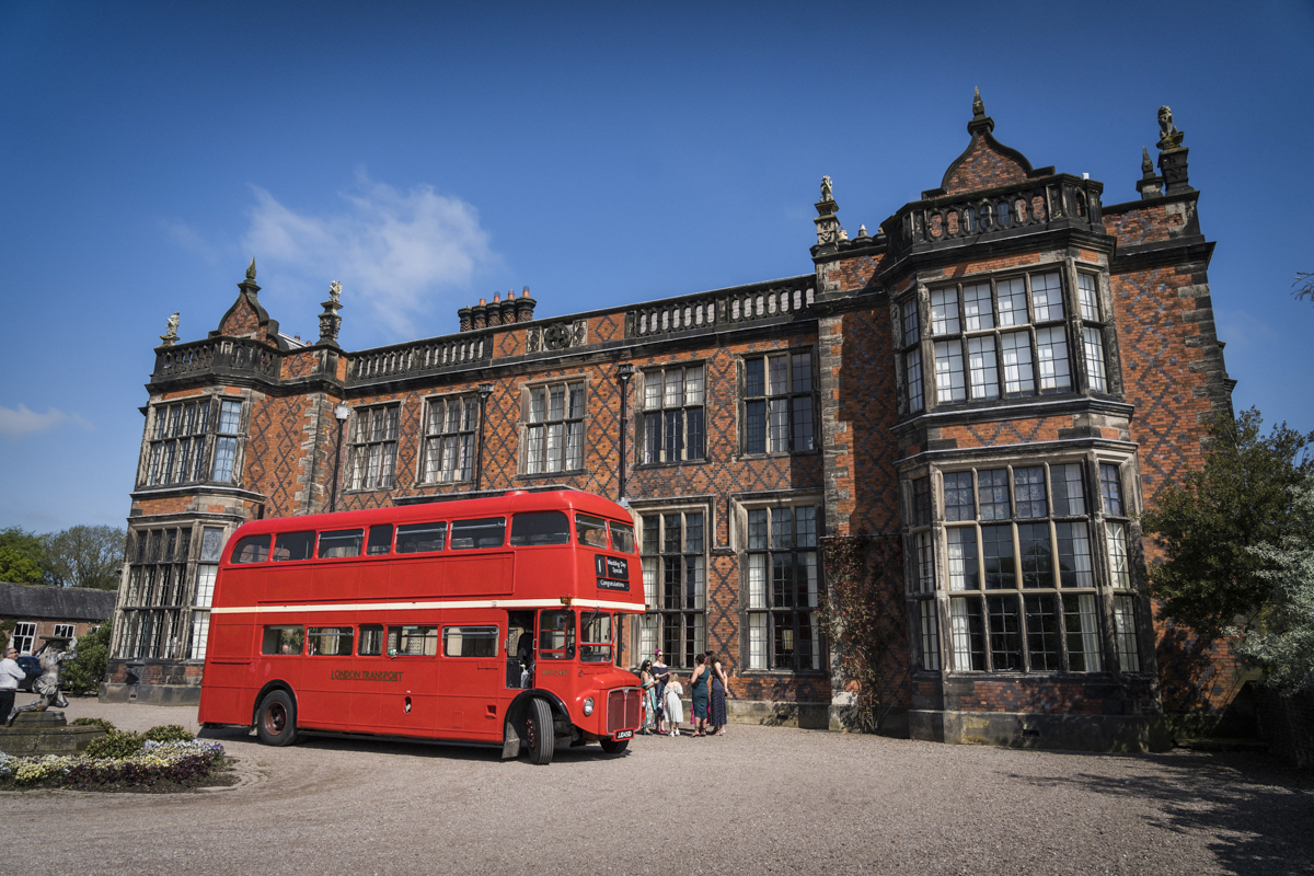 red London wedding bus Harley hall