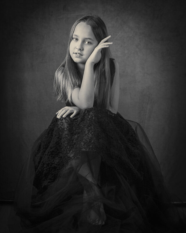 black and white dramatic childrens portraiture